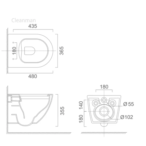 ce certified wall hung toilet CL-12374DSTF