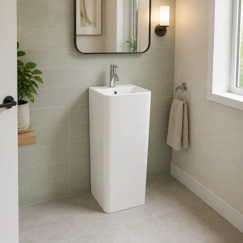 compact pedestal sink CL-6011 bathroom scene