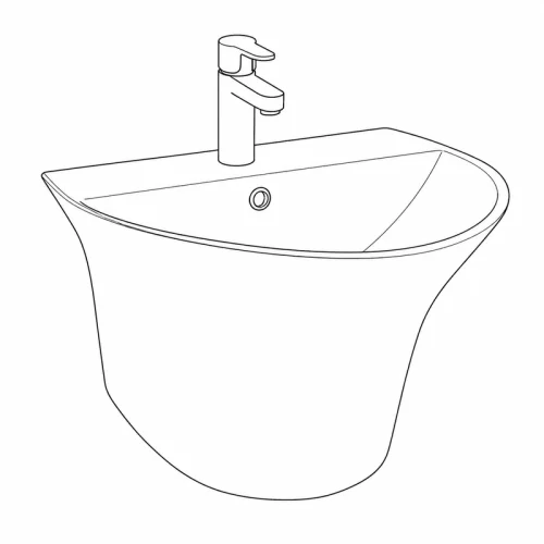 modern wall hung basin CL-7104 line drawing image