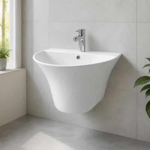 modern wall hung basin CL-7104 bathroom scene image