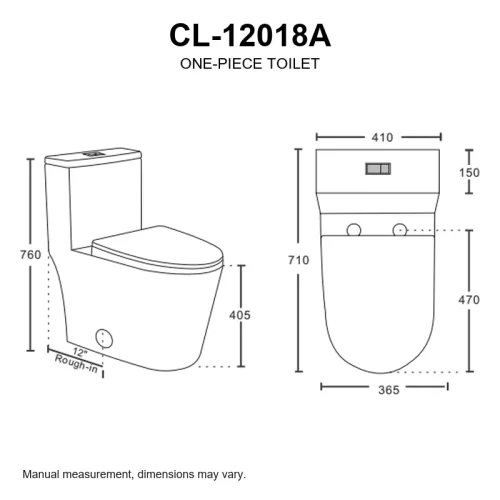 Rimless cUPC toilet CL-12018A dimensions