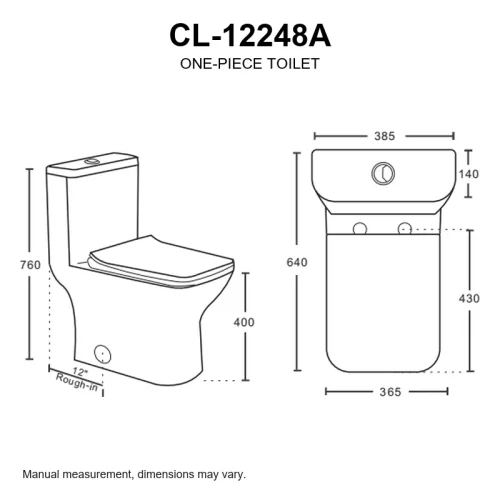rimless cUPC toilet CL-12248A dimensions