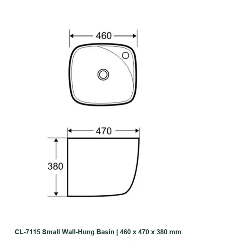 small wall hung basin CL-7115 size specification image