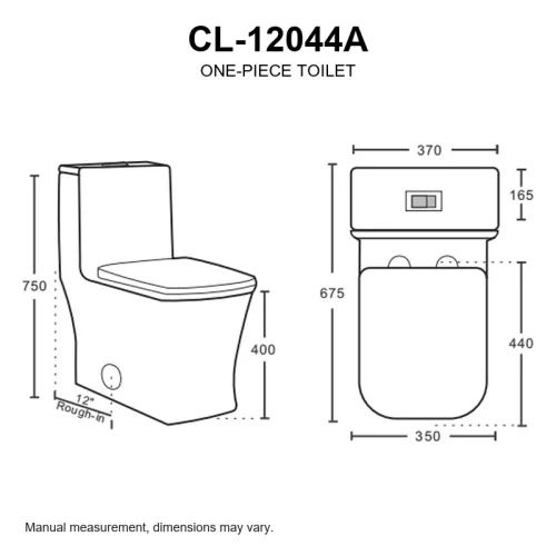 square cUPC toilet CL-12044A dimensions