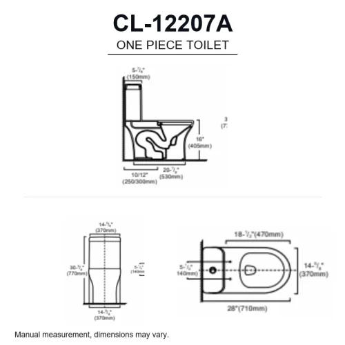 U-shape cUPC toilet CL-12207A dimensions