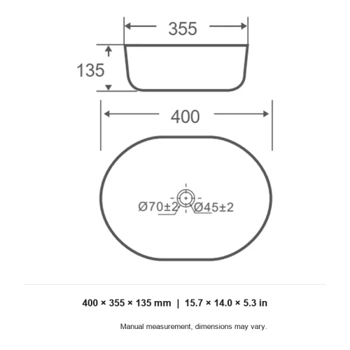 small bathroom sinks CL-1017 dimension line drawing 400 x 355 x 135 mm