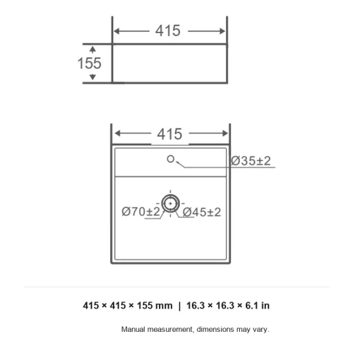 wash basin CL-1080 dimension line drawing 415 x 415 x 155 mm