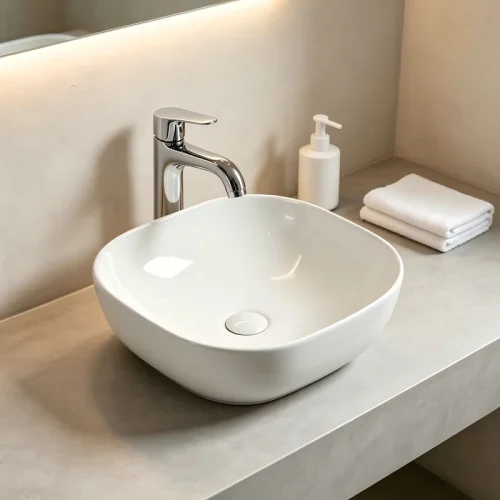 round vessel sink CL-1268-1 bathroom vanity scene
