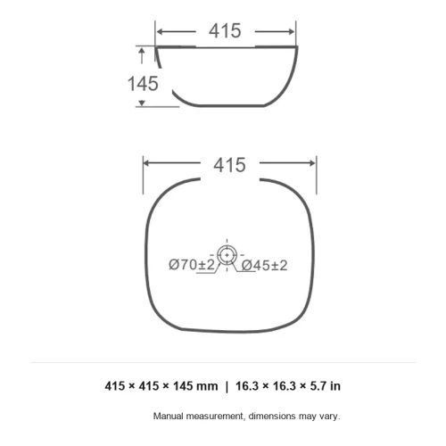 round vessel sink CL-1268-1 dimension line drawing 415 x 415 x 145 mm