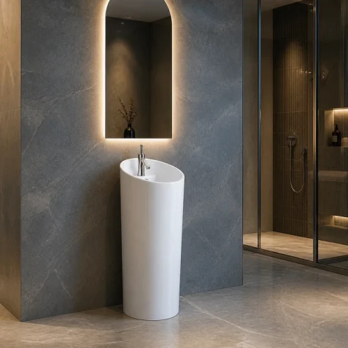 white pedestal sink CL-6024 bathroom scene